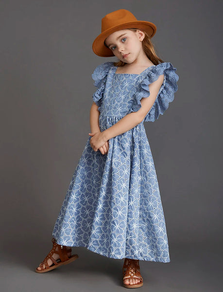 The Valetta Ruffle Sleeve Blue Floral Dress for Girls & Tweens