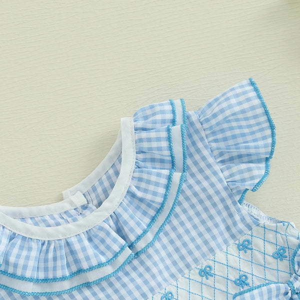Gingham Girl Flutter Sleeve Romper for Baby Girls