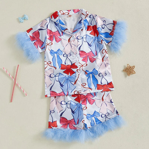 Ribbons & Bows Super Glam Satin PJ Set for Toddler & Little Girls