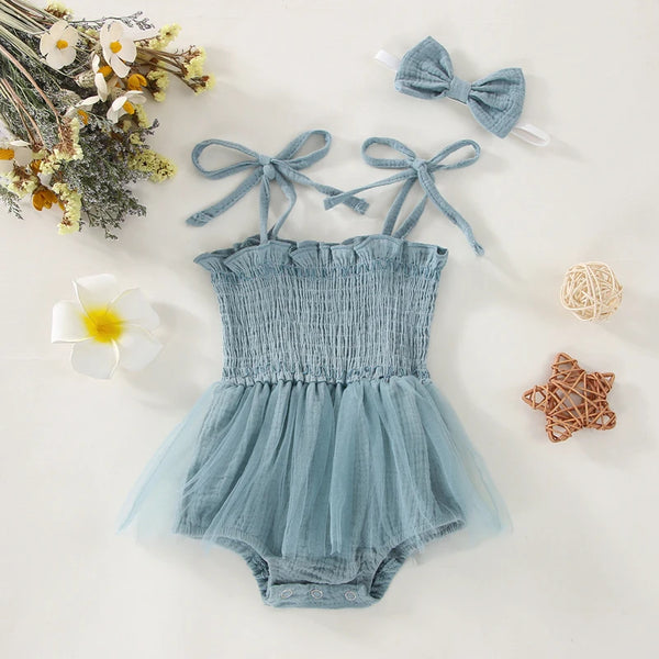 Avalynn Pretty Ruched Tutu Romper Dress for Baby Girls