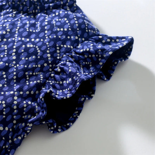 The Navy Blue Geometric Flutter Sleeve Shift Dress