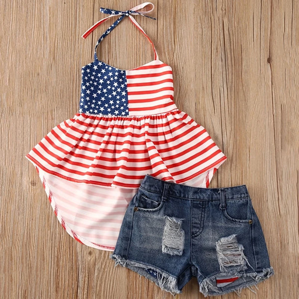 The Valerie Stars & Stripes High-Lo Halter and Denim Shorts