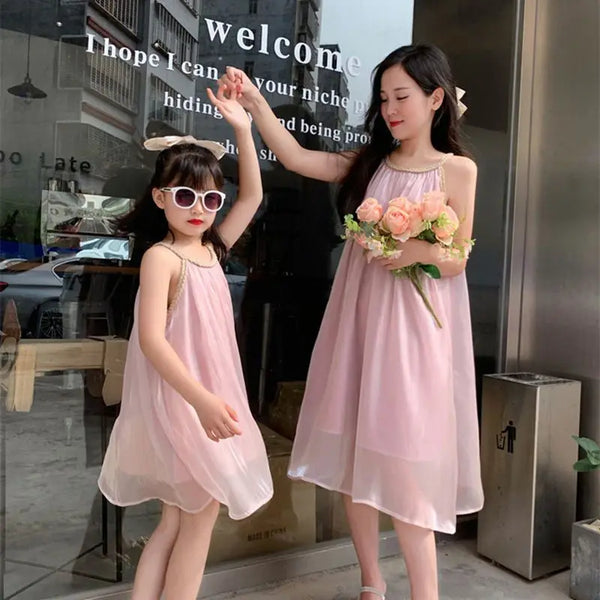 Mommy & Me Matching Dresses: Golden Rope Sleeveless Chiffon Dress