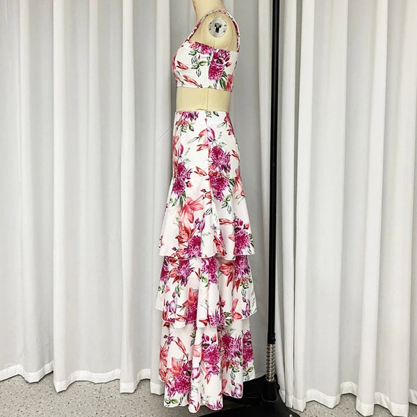 The Michelle Floral Maxi Skirt and Crop Top Set for Women
