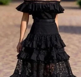 The Ellis Off-The-Shoulder Ruffle Tiered Lace Maxi Dress for Women