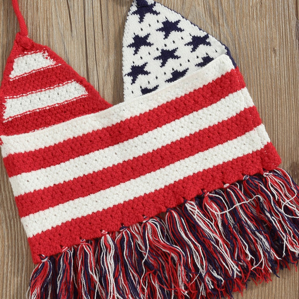 The Eden Little Girls' Crochet American flag tank and Denim Shorts Set
