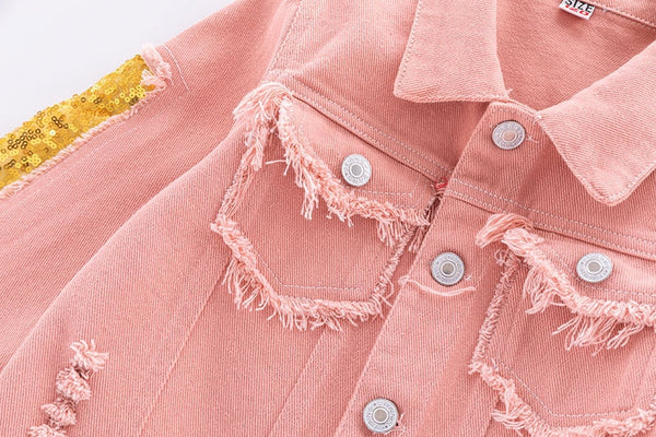 Pink Rainbow Sparkle Jean Jacket for Girls