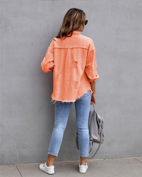 Women's Denim Raw-Edge Shacket