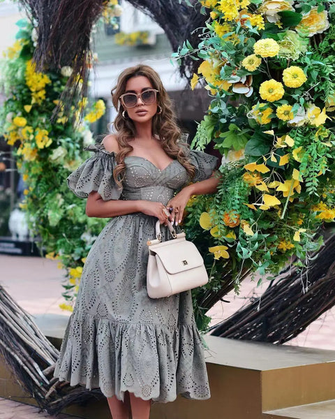 Darana Off-The-Shoulder Eyelet Midi Dress for Women & Teens