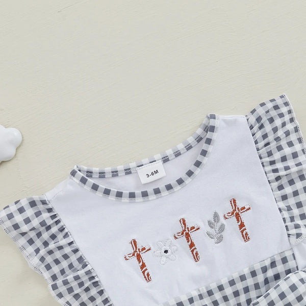 He Is Risen Black White Gingham Romper