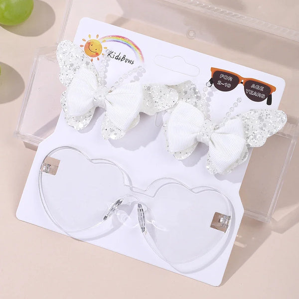 Evelyn Heart Shaped Sunglasses & Butterfly Clip Set for Little Girls