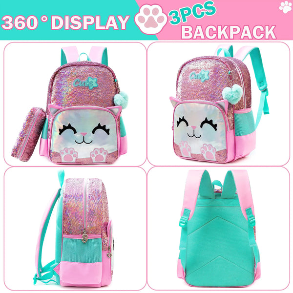 Kitty Kitty Princess Pink Sequins Backpack Set