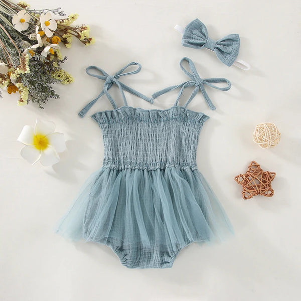 Avalynn Pretty Ruched Tutu Romper Dress for Baby Girls