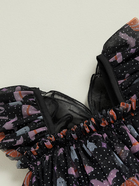 Halloween Butterfly Sparkly Black Tulle Dress with Sparkly Black Wings for Baby Girls