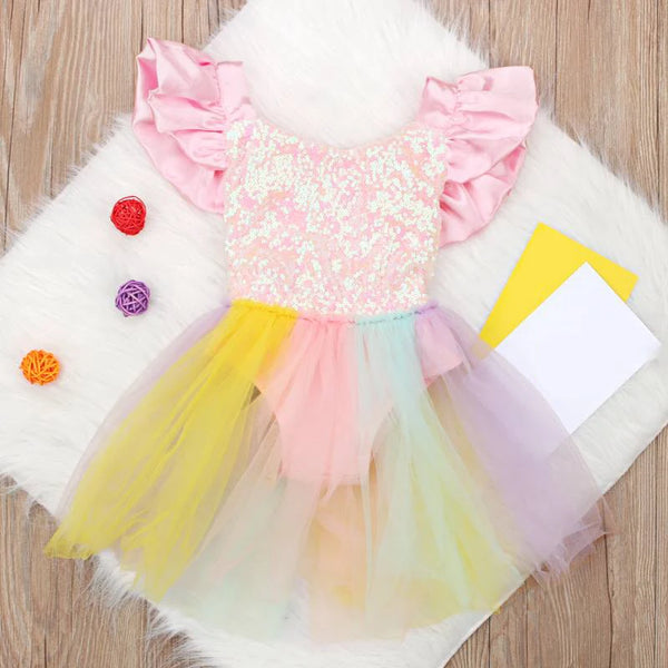 The Georgia Pastel Rainbow Romper Dress