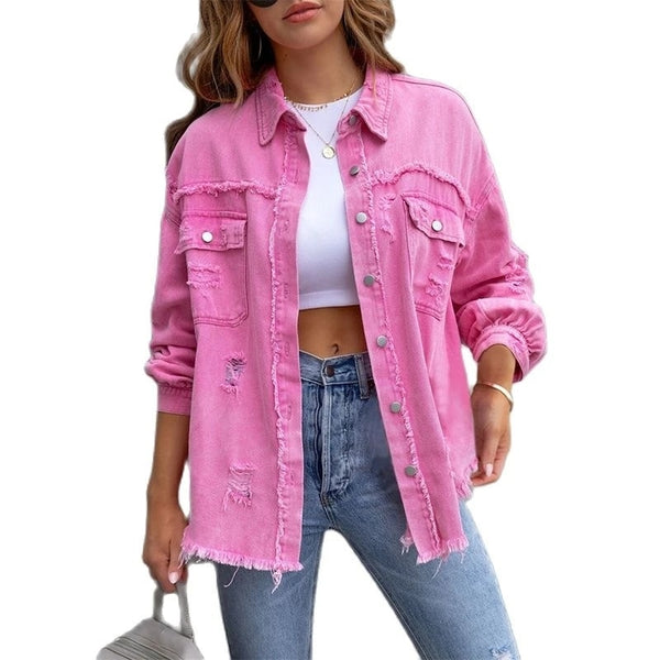 Women's Denim Raw-Edge Shacket