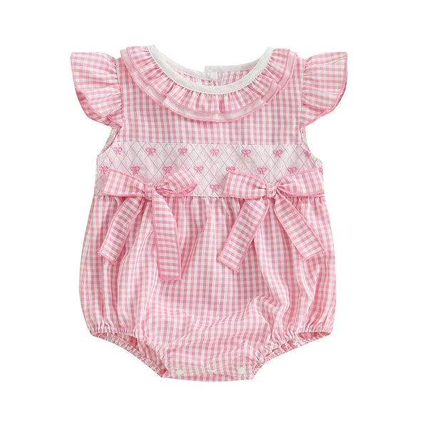 Gingham Girl Flutter Sleeve Romper for Baby Girls