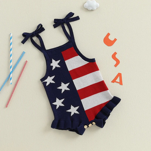 American Flag Sweater Romper for Baby Girl