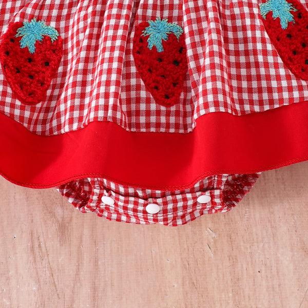 Izzy Cute Fruit Red Gingham Romper Dress for Baby Girls
