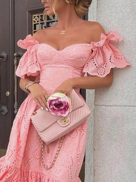 Darana Off-The-Shoulder Eyelet Midi Dress for Women & Teens