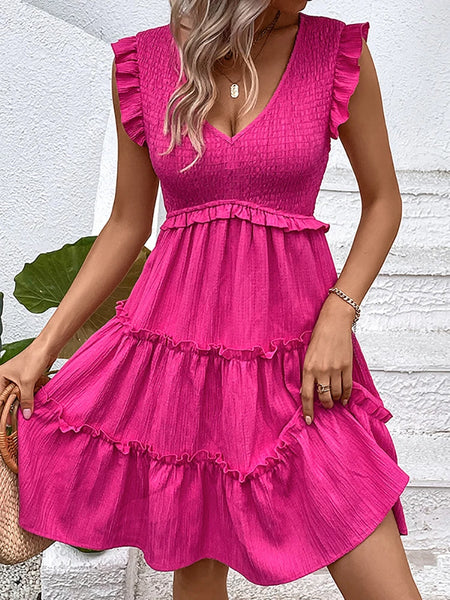 The Tisa Hot Pink Flutter Dress for Women