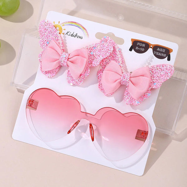 Evelyn Heart Shaped Sunglasses & Butterfly Clip Set for Little Girls