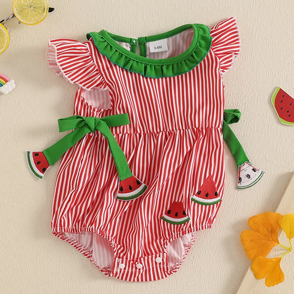Summer Watermelon Striped Romper for Baby Girls