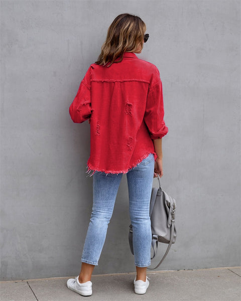 Women's Denim Raw-Edge Shacket