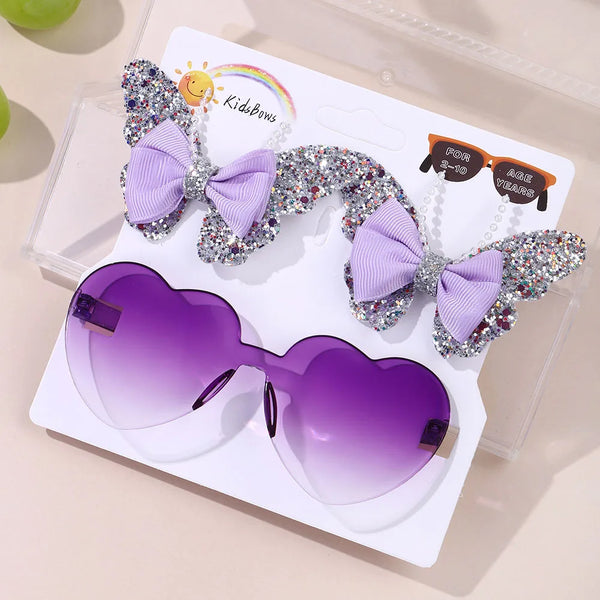 Evelyn Heart Shaped Sunglasses & Butterfly Clip Set for Little Girls