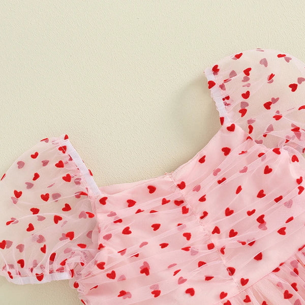 The Tiny Red Hearts Pink Dress for Little Girls