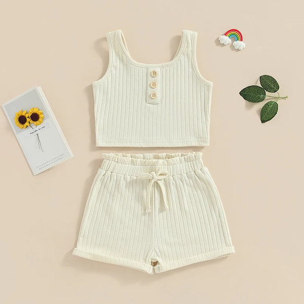 The Lila Cotton Knit Ribbed Lounge & Pj Outfit for Toddler & Little Girls