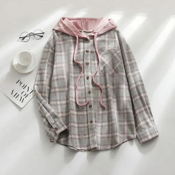 The Cher Plaid Lightweight Hooded Shacket for Women & Teens