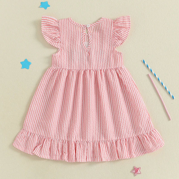 Flutter-sleeve Seersucker Liberty Dress for Little Girls