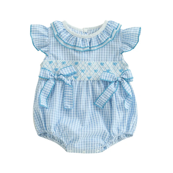 Gingham Girl Flutter Sleeve Romper for Baby Girls