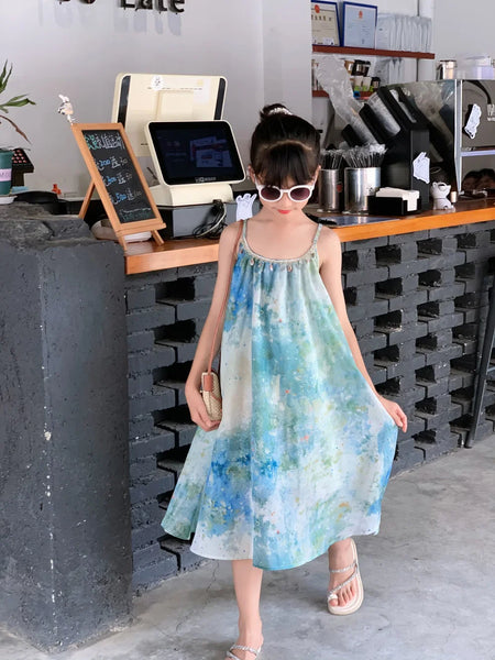 Momma & Me Matching: Aqua Splash Loose and Flowy Midi Beach Dress