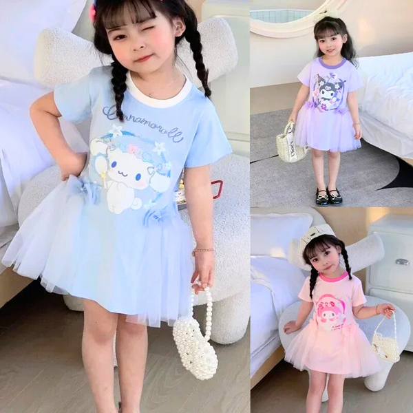 Sanrio Cinnamoroll™, Kuromi™, or My Melody™ Tulle Flutters Short Sleeve Dress for Little Girls