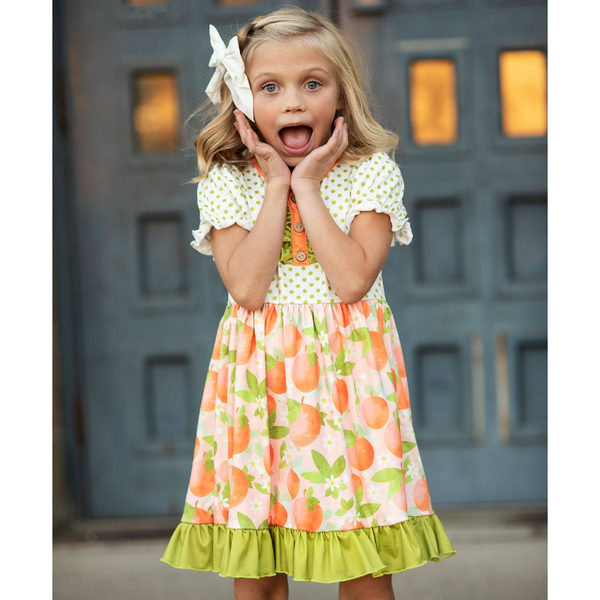 Tangerine Blossom Spring Ruffle Button Dress