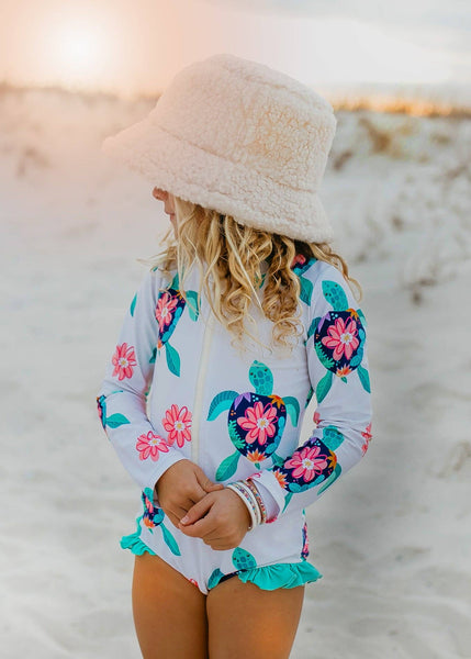 Turtle Zip Rash Guard Ruffle One Piece Swimsuit