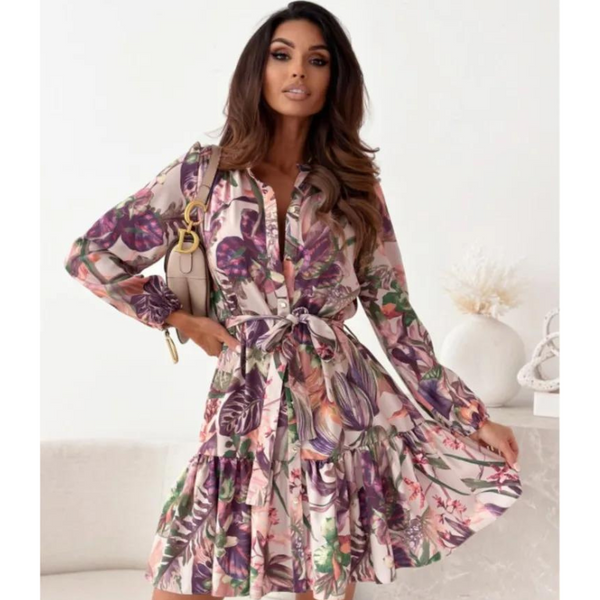 The Amanda Satin Button-up Floral Dress for Women