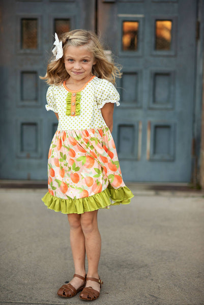Tangerine Blossom Spring Ruffle Button Dress