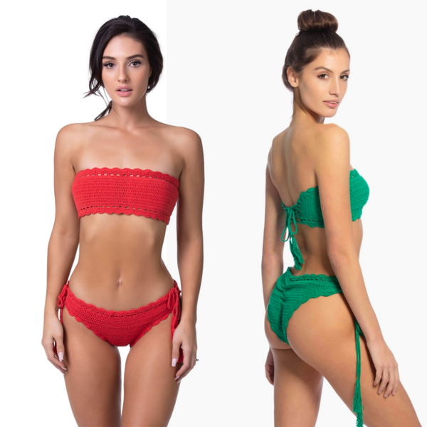Bandeau Lace-Up Handmade Side Tie Crochet Bikini Bikini Set for Women & Teens
