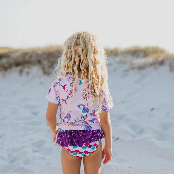 Pink & Purple Mermaid Rash Guard Ruffle Bottom Two-Piece Swimsuit
