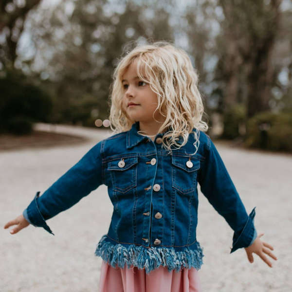 Dark Denim Fringe Jacket for Little Girls, Girls & Tweens