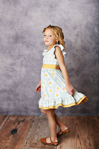 Gingham Check Daisy Ruffle Twirl Spring Dress