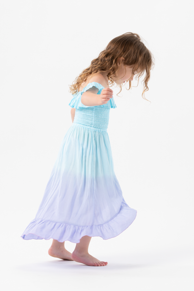 Kids Mackenna Dress in Aqua Lavender Ombre