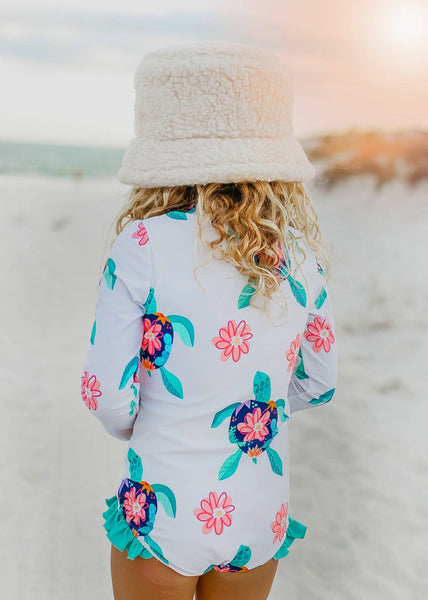 Turtle Zip Rash Guard Ruffle One Piece Swimsuit