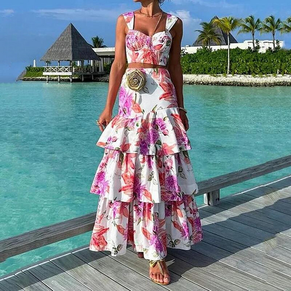 The Michelle Floral Maxi Skirt and Crop Top Set for Women