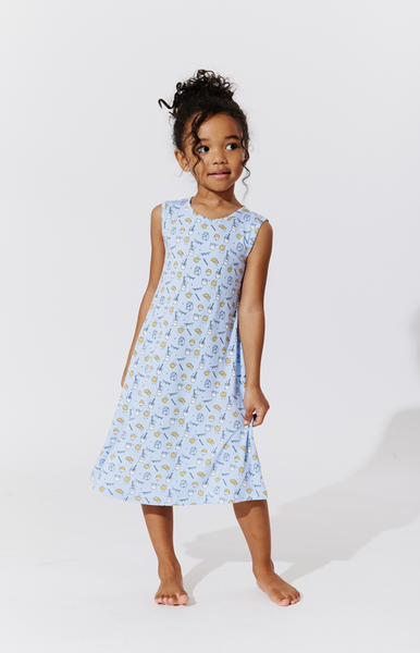 Blue Milk & Cookies Bamboo Girls' Sleeveless Lounge Dress