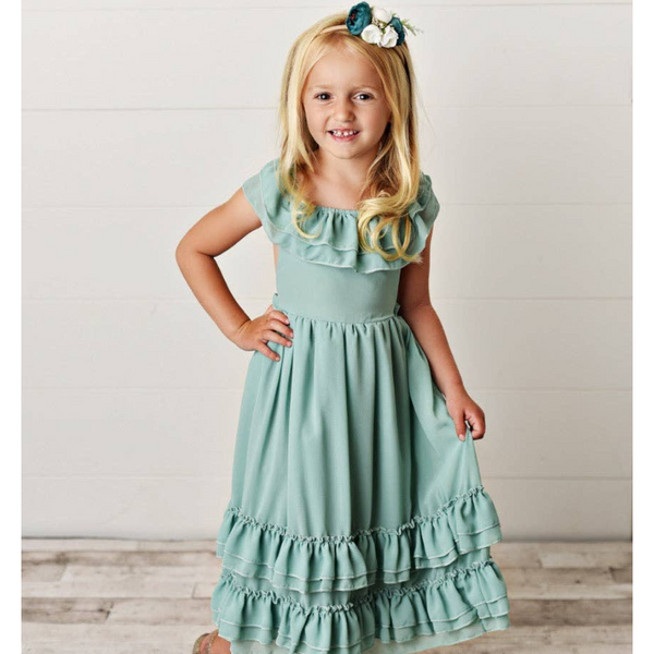 Mint Fancy Ruffle Back Dress for Girls