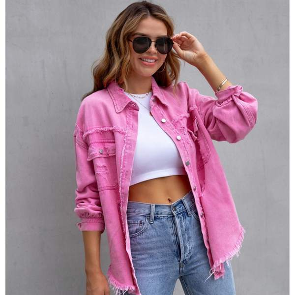 Women's Denim Raw-Edge Shacket